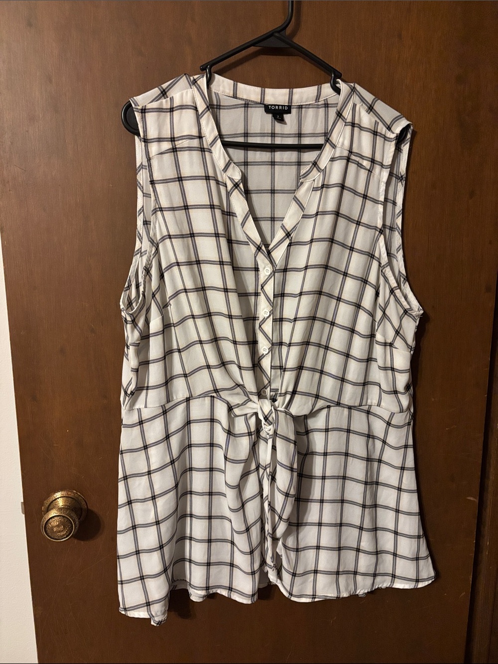 torrid White Plaid Tie-Front Sleeveless Blouse